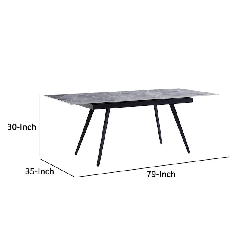 79 Inch Extendable Modern Dining Table, Textured Stone Surface, Warm Gray