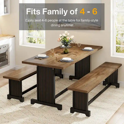 47 Inches Farmhouse Wood 3-piece Small Dining Table with 2 Benches - N/A
