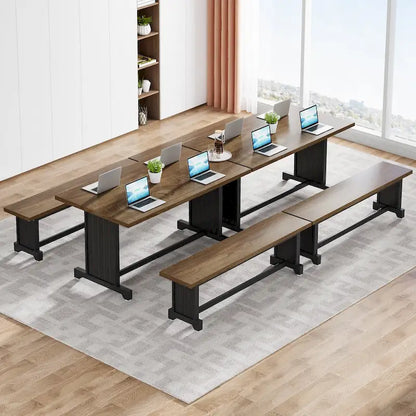 47 Inches Farmhouse Wood 3-piece Small Dining Table with 2 Benches - N/A