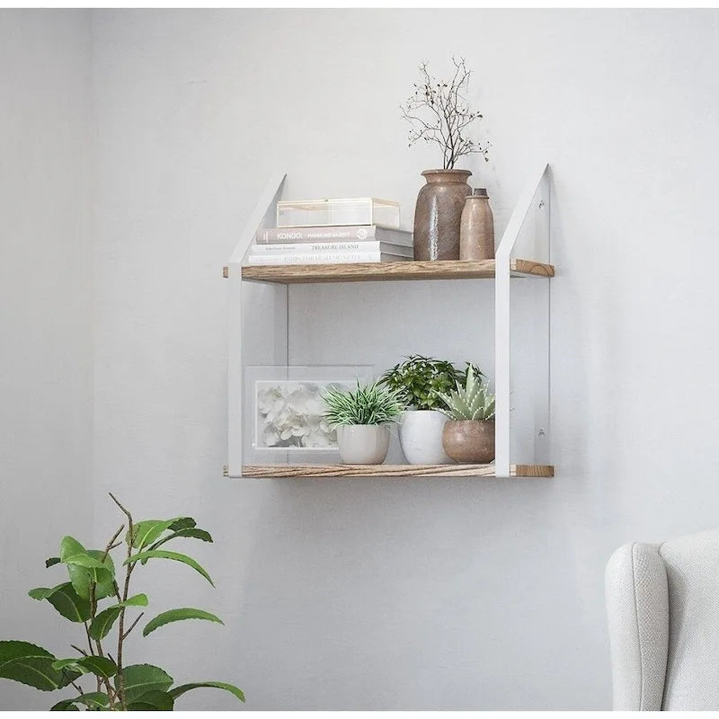 Wallniture Modena 2 Tier Shelves with White Brackets, Bathroom Wall Decor, 17x6, Burnt