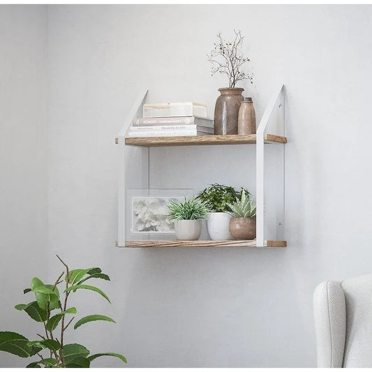 Wallniture Modena 2 Tier Shelves with White Brackets, Bathroom Wall Decor, 17x6, Burnt