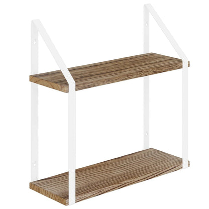 Wallniture Modena 2 Tier Shelves with White Brackets, Bathroom Wall Decor, 17x6, Burnt