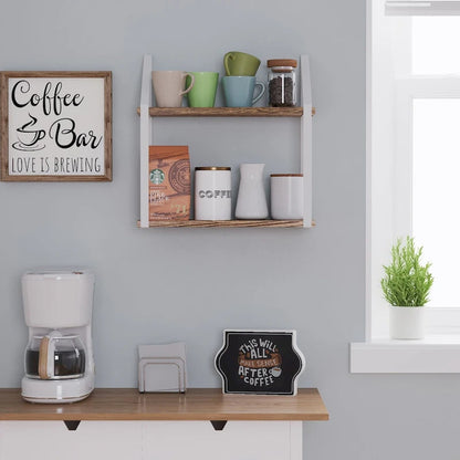 Wallniture Modena 2 Tier Shelves with White Brackets, Bathroom Wall Decor, 17x6, Burnt