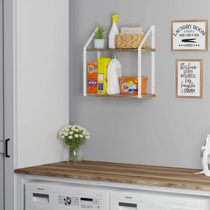 Wallniture Modena 2 Tier Shelves with White Brackets, Bathroom Wall Decor, 17x6, Burnt