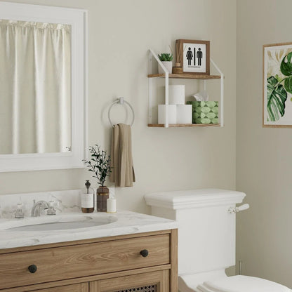 Wallniture Modena 2 Tier Shelves with White Brackets, Bathroom Wall Decor, 17x6, Burnt