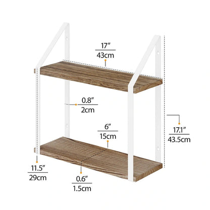 Wallniture Modena 2 Tier Shelves with White Brackets, Bathroom Wall Decor, 17x6, Burnt