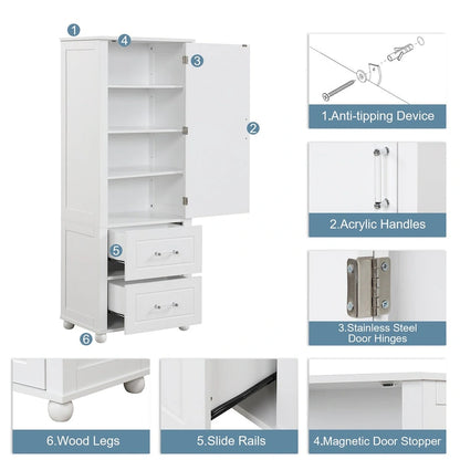 Bathroom Freestanding Storage Cabinet with Drawers and Adjustable Shelf