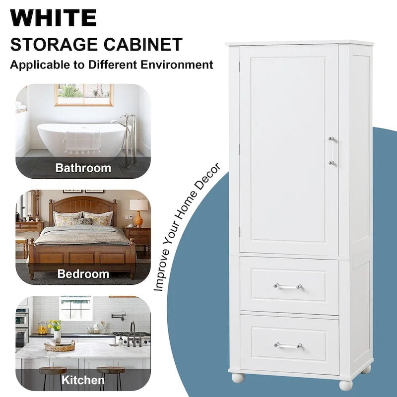 Bathroom Freestanding Storage Cabinet with Drawers and Adjustable Shelf