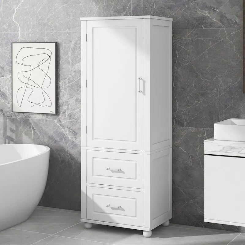 Bathroom Freestanding Storage Cabinet with Drawers and Adjustable Shelf