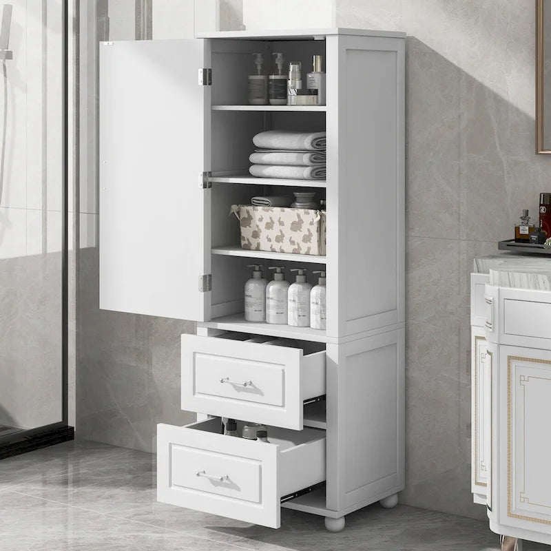 Bathroom Freestanding Storage Cabinet with Drawers and Adjustable Shelf