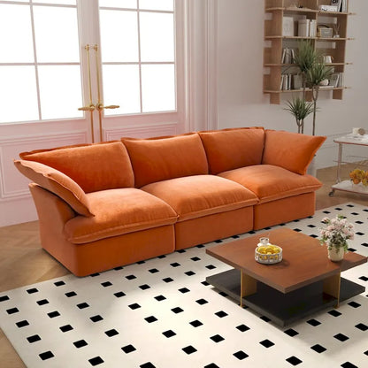 3-Seater Velvet Cloud Sectional Sofa, Down Feather Wide Deep Seat Modular Couch