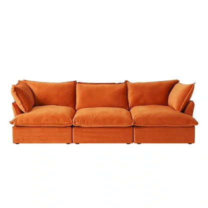 3-Seater Velvet Cloud Sectional Sofa, Down Feather Wide Deep Seat Modular Couch