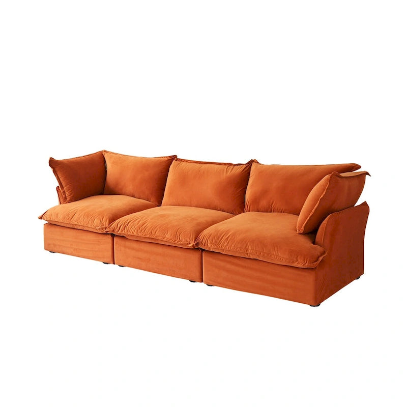 3-Seater Velvet Cloud Sectional Sofa, Down Feather Wide Deep Seat Modular Couch