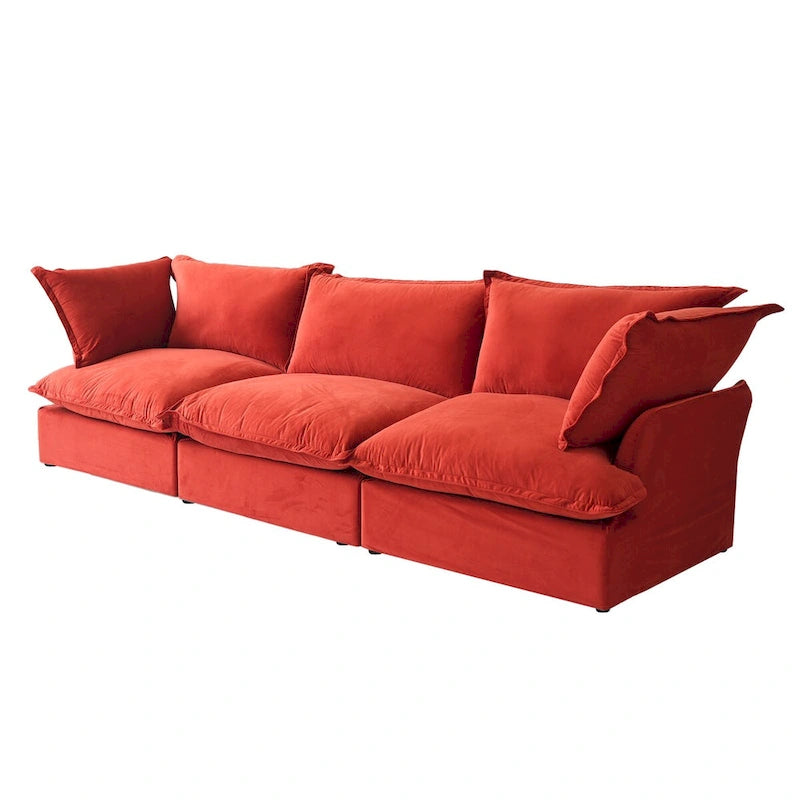 3-Seater Velvet Cloud Sectional Sofa, Down Feather Wide Deep Seat Modular Couch