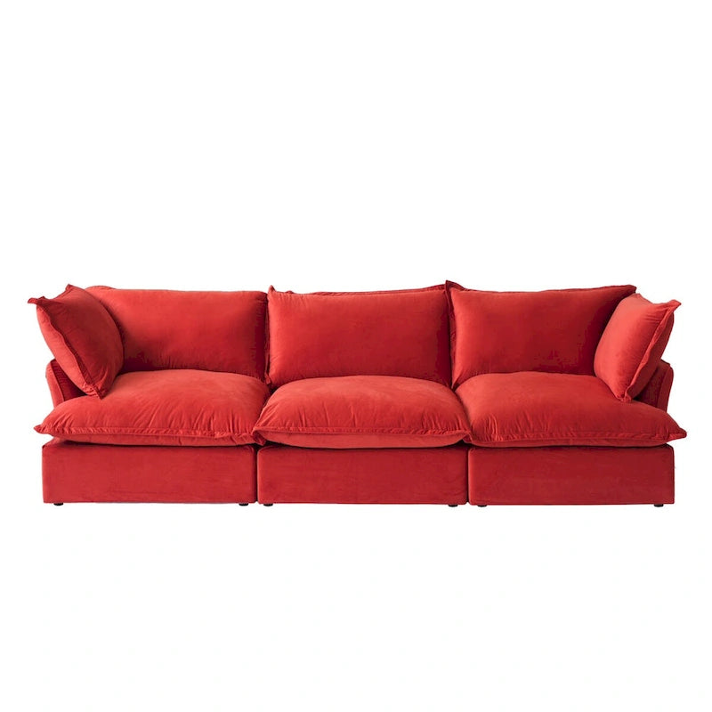 3-Seater Velvet Cloud Sectional Sofa, Down Feather Wide Deep Seat Modular Couch