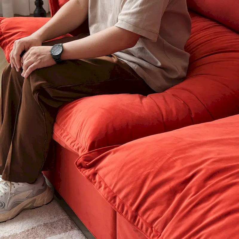 3-Seater Velvet Cloud Sectional Sofa, Down Feather Wide Deep Seat Modular Couch