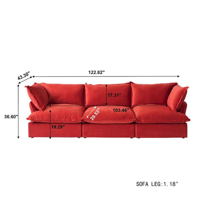 3-Seater Velvet Cloud Sectional Sofa, Down Feather Wide Deep Seat Modular Couch