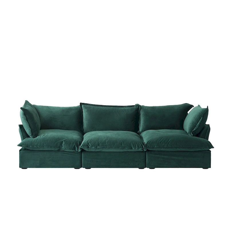 3-Seater Velvet Cloud Sectional Sofa, Down Feather Wide Deep Seat Modular Couch