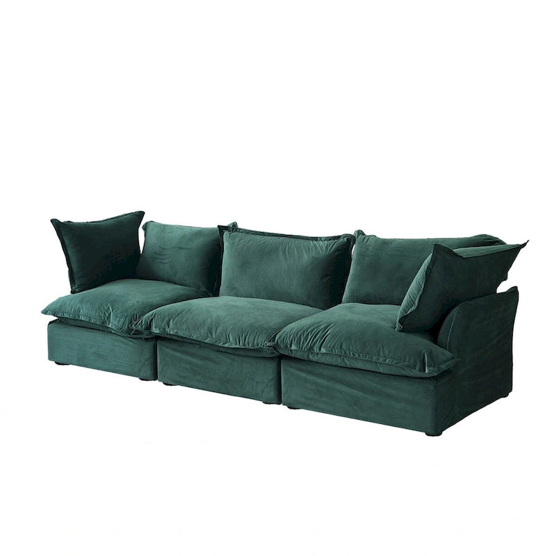 3-Seater Velvet Cloud Sectional Sofa, Down Feather Wide Deep Seat Modular Couch