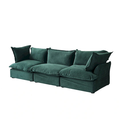 3-Seater Velvet Cloud Sectional Sofa, Down Feather Wide Deep Seat Modular Couch