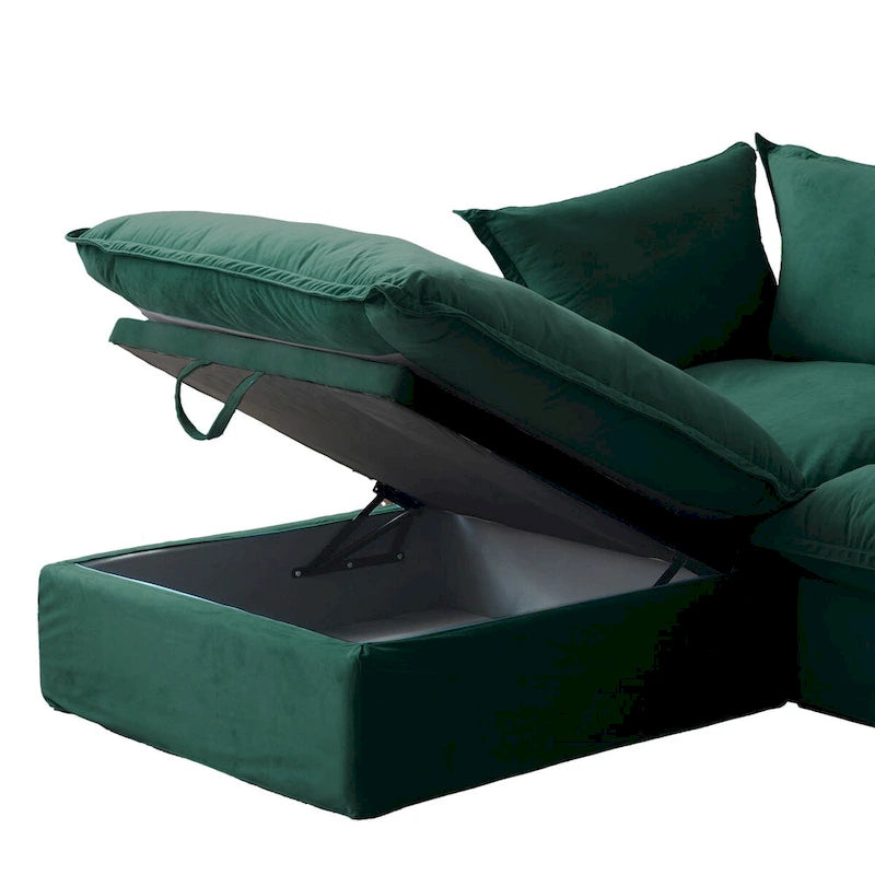 3-Seater Velvet Cloud Sectional Sofa, Down Feather Wide Deep Seat Modular Couch