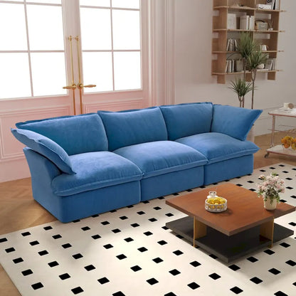 3-Seater Velvet Cloud Sectional Sofa, Down Feather Wide Deep Seat Modular Couch