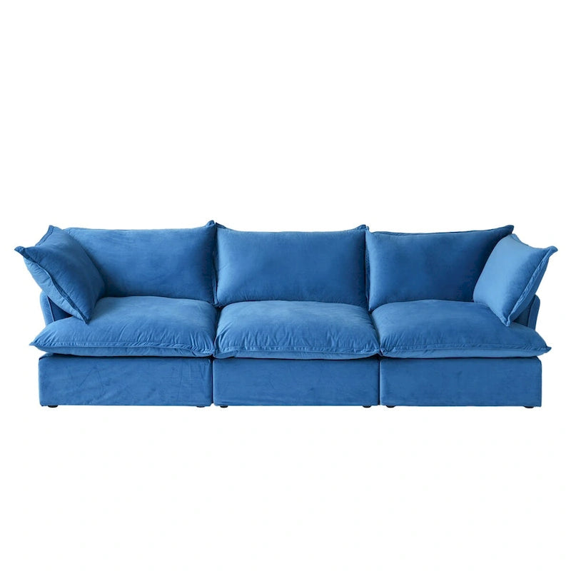 3-Seater Velvet Cloud Sectional Sofa, Down Feather Wide Deep Seat Modular Couch