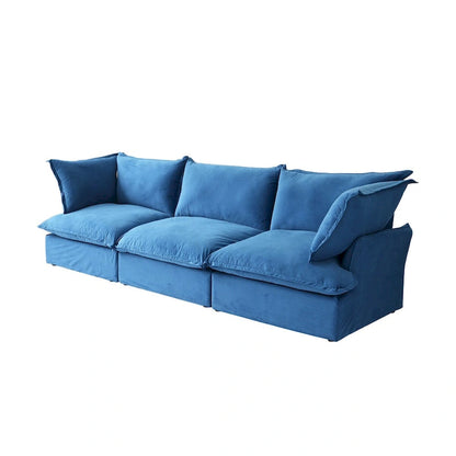 3-Seater Velvet Cloud Sectional Sofa, Down Feather Wide Deep Seat Modular Couch