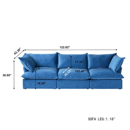 3-Seater Velvet Cloud Sectional Sofa, Down Feather Wide Deep Seat Modular Couch