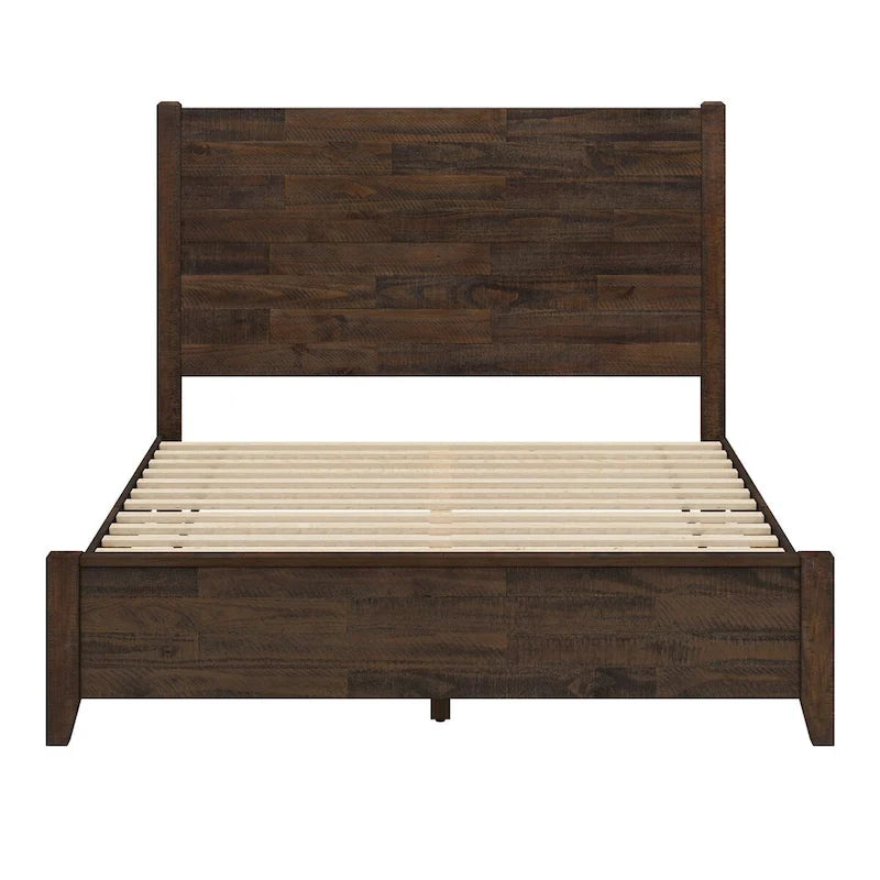 LUE BONA Pine Platform Bed with Distressed Headboard, Solid Wood Queen Bed Frame/King Bed Frame/Full Bed Frame