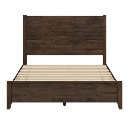 LUE BONA Pine Platform Bed with Distressed Headboard, Solid Wood Queen Bed Frame/King Bed Frame/Full Bed Frame