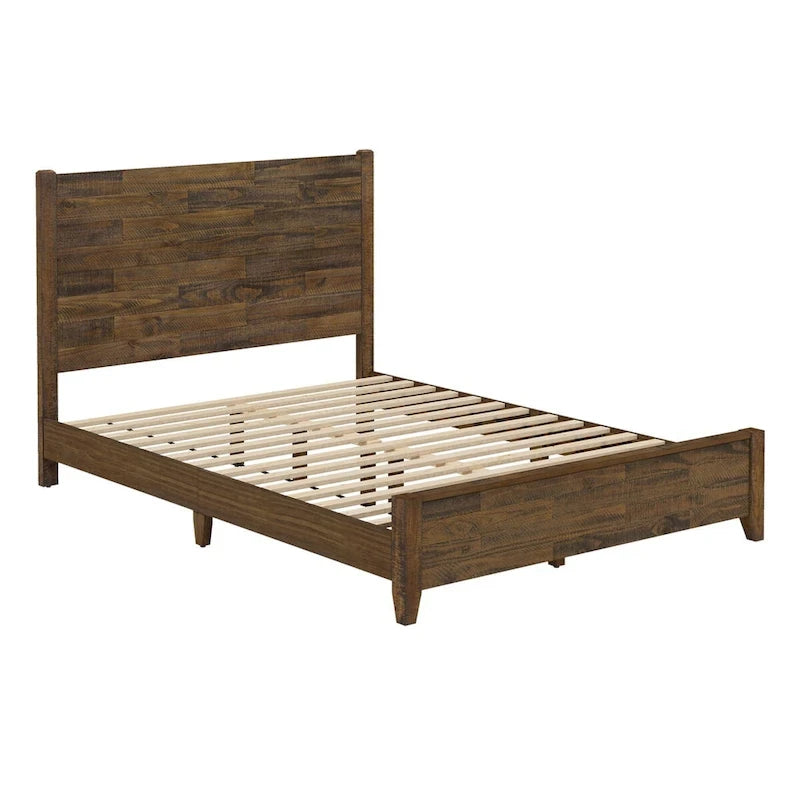 LUE BONA Pine Platform Bed with Distressed Headboard, Solid Wood Queen Bed Frame/King Bed Frame/Full Bed Frame