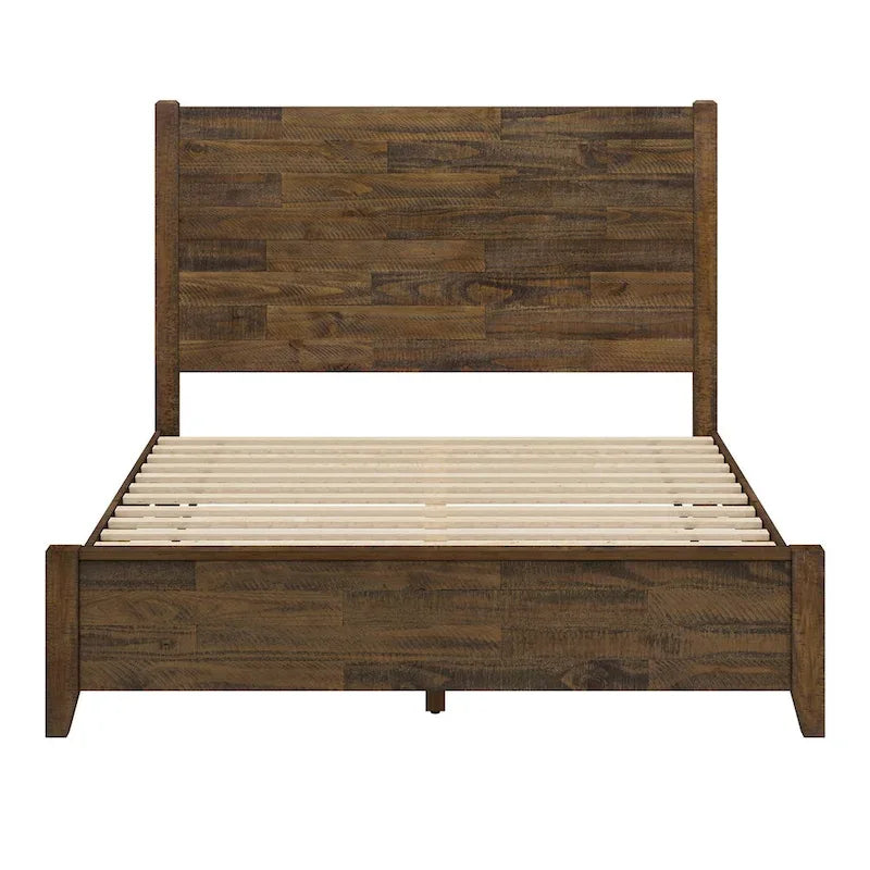 LUE BONA Pine Platform Bed with Distressed Headboard, Solid Wood Queen Bed Frame/King Bed Frame/Full Bed Frame