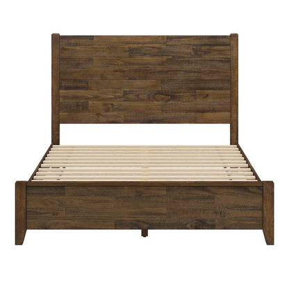 LUE BONA Pine Platform Bed with Distressed Headboard, Solid Wood Queen Bed Frame/King Bed Frame/Full Bed Frame