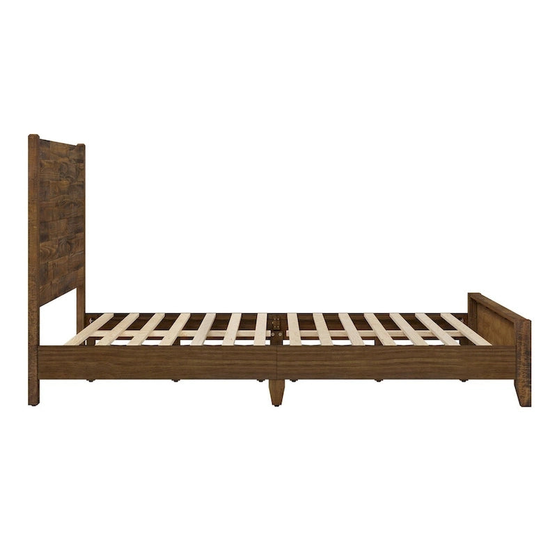 LUE BONA Pine Platform Bed with Distressed Headboard, Solid Wood Queen Bed Frame/King Bed Frame/Full Bed Frame