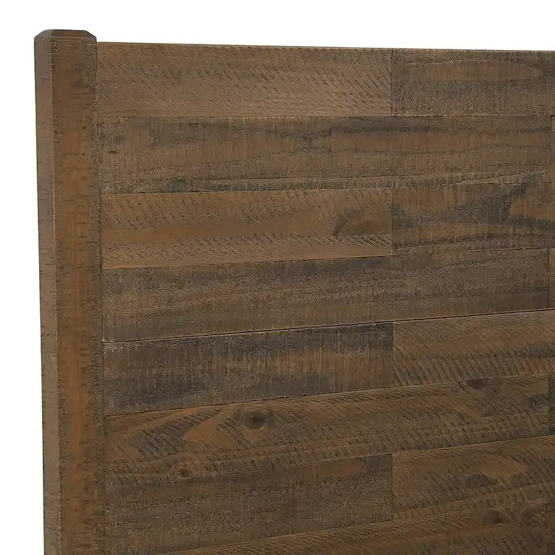 LUE BONA Pine Platform Bed with Distressed Headboard, Solid Wood Queen Bed Frame/King Bed Frame/Full Bed Frame