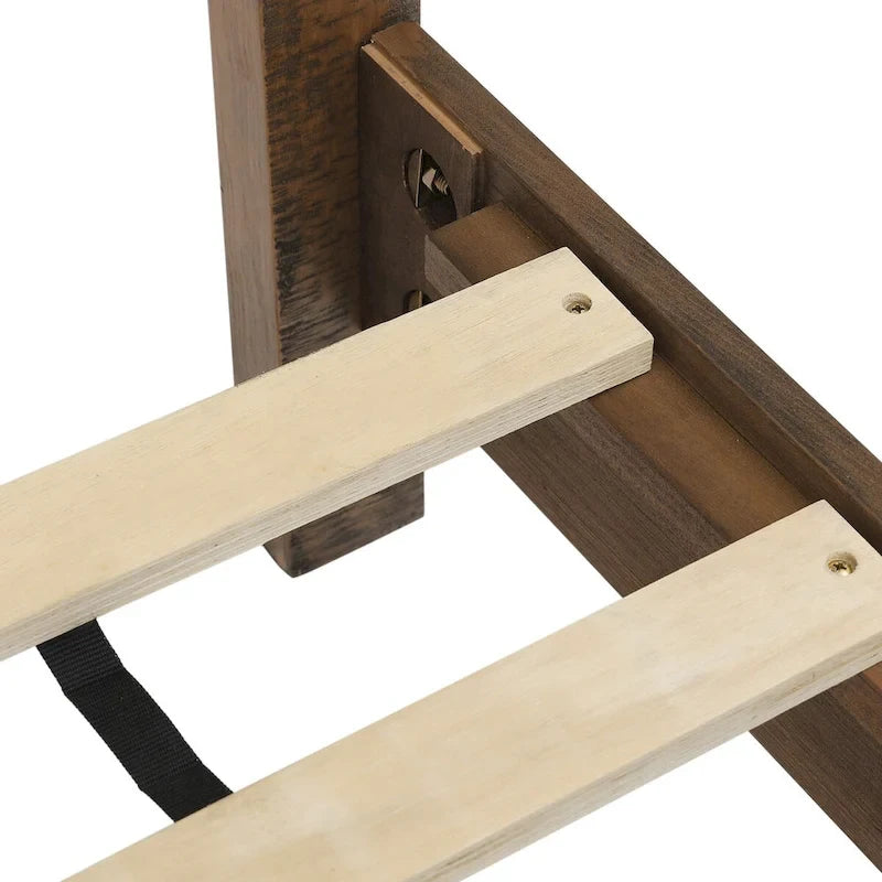 LUE BONA Pine Platform Bed with Distressed Headboard, Solid Wood Queen Bed Frame/King Bed Frame/Full Bed Frame