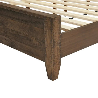 LUE BONA Pine Platform Bed with Distressed Headboard, Solid Wood Queen Bed Frame/King Bed Frame/Full Bed Frame