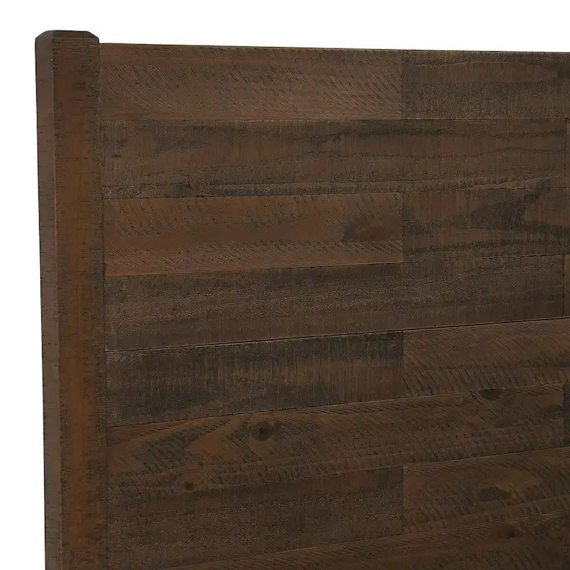 LUE BONA Pine Platform Bed with Distressed Headboard, Solid Wood Queen Bed Frame/King Bed Frame/Full Bed Frame