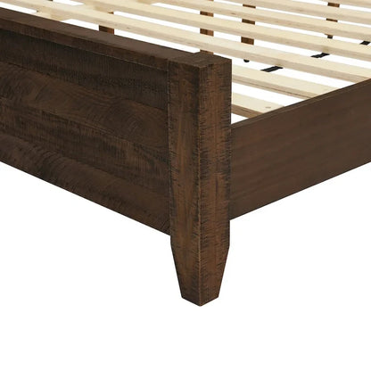 LUE BONA Pine Platform Bed with Distressed Headboard, Solid Wood Queen Bed Frame/King Bed Frame/Full Bed Frame