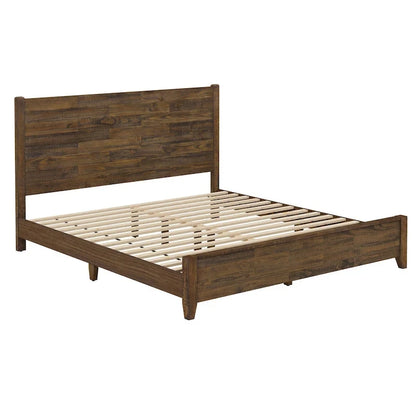 LUE BONA Pine Platform Bed with Distressed Headboard, Solid Wood Queen Bed Frame/King Bed Frame/Full Bed Frame