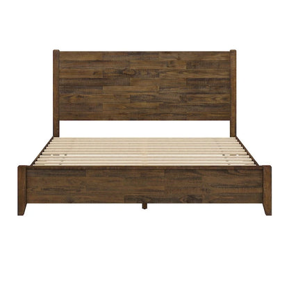 LUE BONA Pine Platform Bed with Distressed Headboard, Solid Wood Queen Bed Frame/King Bed Frame/Full Bed Frame