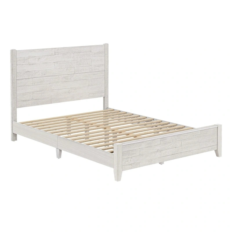 LUE BONA Pine Platform Bed with Distressed Headboard, Solid Wood Queen Bed Frame/King Bed Frame/Full Bed Frame