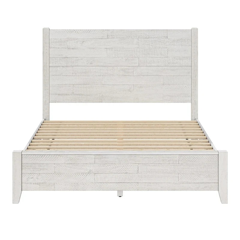 LUE BONA Pine Platform Bed with Distressed Headboard, Solid Wood Queen Bed Frame/King Bed Frame/Full Bed Frame