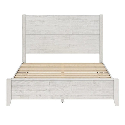 LUE BONA Pine Platform Bed with Distressed Headboard, Solid Wood Queen Bed Frame/King Bed Frame/Full Bed Frame