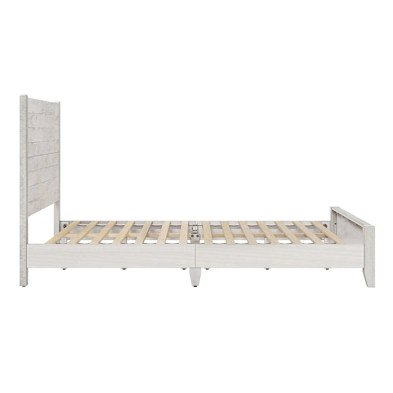 LUE BONA Pine Platform Bed with Distressed Headboard, Solid Wood Queen Bed Frame/King Bed Frame/Full Bed Frame