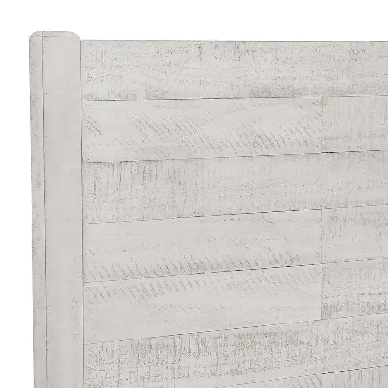 LUE BONA Pine Platform Bed with Distressed Headboard, Solid Wood Queen Bed Frame/King Bed Frame/Full Bed Frame