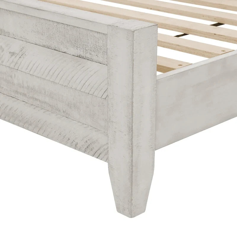 LUE BONA Pine Platform Bed with Distressed Headboard, Solid Wood Queen Bed Frame/King Bed Frame/Full Bed Frame