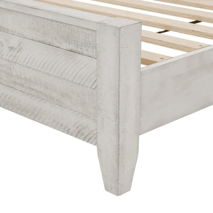 LUE BONA Pine Platform Bed with Distressed Headboard, Solid Wood Queen Bed Frame/King Bed Frame/Full Bed Frame