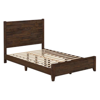 LUE BONA Pine Platform Bed with Distressed Headboard, Solid Wood Queen Bed Frame/King Bed Frame/Full Bed Frame